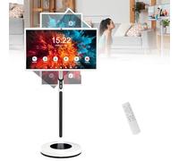 NzEupno Televisor PortáTil De Pie, Tableta Giratoria De 32" con Control Remoto, Monitor Inteligente con Ruedas, Televisor TáCtil Stanbyme con CáMara 4K Y Soporte Ajustable White-8+128G