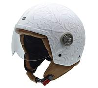 NZI 3D Vintage II Brocado White Casco de Moto, Fotografía Tejido Brocado Blanco, S