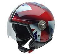 NZI 3D Vintage II Casco de Moto, Blanco/Azul/Rojo Detalle Bandera Británica, L