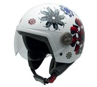 NZI 3D Vintage II Vespa Casco de Moto, Blanco con Motos Rojas/Verdes/Azules, M