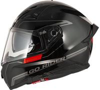 NZI Casco Integral GO Rider, Doble Visera, Pinlock Ready, Preparado para Audio y Vídeo, Homologado R22.06, Adultos (Negro y Rojo Brilho, S)