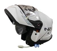 NZI Combi 3 Duo Blanco Bluetooth Intercomunicador Headset Integrado - Casco de Moto Modular Abatible con Visor Solar - Homologado P/J ECE 22.06 (M)