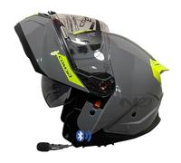 NZI Combi 3 Duo Nouveau Gris Amarillo Intercom Sena - Casco de Moto Modular Abatible Bluetooth Integrado con Visor Solar - Unisex Hombre y Mujer - Homologado P/J ECE 22.06 (L)