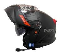 NZI Combi 3 Duo Nouveau Negro Rojo Mate Intercom Sena - Casco de Moto Modular Abatible Bluetooth Integrado con Visor Solar - Unisex Hombre y Mujer - Homologado P/J ECE 22.06 (L)