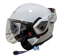NZI Fastback Duo Designed Blanco Intercom Sena - Casco de Moto Modular Abatible Bluetooth Integrado con Visor Solar - Unisex Hombre y Mujer - Homologado P/J ECE 22.06