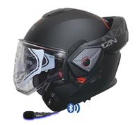 NZI Fastback Duo Designed Negro Mate Intercom Sena - Casco de Moto Modular Abatible Bluetooth Integrado con Visor Solar - Unisex Hombre y Mujer - Homologado P/J ECE 22.06 (XL)