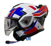 NZI Fastback Duo Designed Shadow Blanco Azul Rojo Intercom Sena - Casco de Moto Modular Abatible Bluetooth Integrado con Visor Solar - Unisex Hombre y Mujer - Homologado P/J ECE 22.06 (XL)