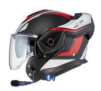 NZI Fastback Duo Designed Summum Negro Mate Rojo Intercom Sena - Casco de Moto Modular Abatible Bluetooth Integrado con Visor Solar - Unisex Hombre y Mujer - Homologado P/J ECE 22.06