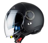 NZI RINGWAY Duo Solid Negro Mate - Bluetooth Twiins HF3 Intercom Integrado - Casco de Moto Jet Abierto con Visor Solar Homologado ECE (M)