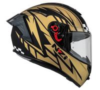 NZI Trendy 3 Stream Flag Negro Dorado Mate - Casco de Moto Integral con Spoiler ECE 22.06 - Unisex Hombre y Mujer (XL)