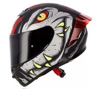 NZI Trendy 3 Stream Raptor Grey Red Mate - Casco de Moto Integral con Pantalla Oscura + Transparente + Spoiler ECE 22.06 - Unisex Hombre y Mujer (L)