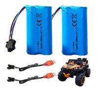 Nzkeuf 2 Piezas 3000mAh 7.4V Litio RC Batería, Recargables de Iones de Litio de 7,4 V con SM-4P Plug, Cargadores, Li-Ion Batería para Vehículos RC, Tanques, Coches y Robots
