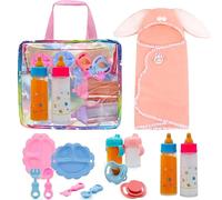 Nzkeuf 8 Piezas Accesorios Bebe Juguete, Accesorios Muñecas, Incluye Botella Magica para Bebé, Biberón de Jugo, Chupete, Cubiertos, Toalla de Baño y Bolsa de Almacenamiento, Regalos para Niñas