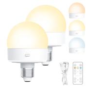 Nzkeuf Bombilla Recargable USB C con Control Remoto, E27 3 Colores Regulable Bombillas Recargables, Bombilla LED de Carga Desmontable para Lámparas No Cableadas, 2 unidades