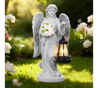 Nzkeuf Estatuas de ángel Solar de Jardín, Decoración de Tumba Resistente a la Intemperie, Estatuas de Ángel Solar para Jardín para Terraza, Balcón, Alféizar, Escultura de ángel con Ramo