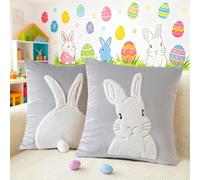 Nzkeuf Fundas de cojín de Pascua, 45 x 45 cm, 2 unidades, decoración de Pascua, decoración de Pascua, decoración moderna, conejito de Pascua, funda de cojín para cojín, decoración de habitación de