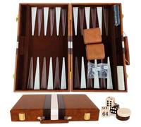 Nzkeuf Juego de Backgammon, 11" Set Backgammon con Estuche de Cuero Cubilete, Funda de Juego de Mesa de Estrategia Clásica para Adultos y Niños