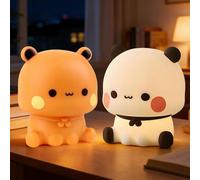 Nzkeuf Lampara BubuDudu, 2 Piezas Luz Noche Infantil, 3 Niveles de Brillo, USB Recargable LED Táctil Lámpara, Decoración para Dormitorio, Luz nocturna LED de panda, regalo para niñas y niños