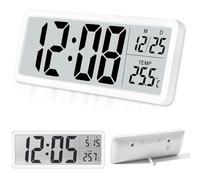 Nzkeuf Reloj Digital Pared Pilas, Reloj de Pared Digital con Hora, Calendario, Temperatura, 12h/24h, USB Alimentazione, Pantalla de Fácil Lectura Silenciar, para Salón, Cocina, Dormitorio, Oficina