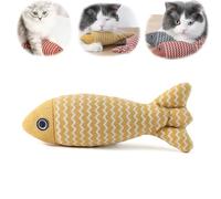 NZLTQO Juguetes para gatos de pez, hierba gatera de lino suave interactivo, juguete para masticar gatos, almohada de felpa para ejercicio para gatos de interior moler (amarillo, 19 x 8 cm)