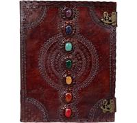 NZM Cuaderno de piel con diseño de siete chakras, piedra medieval, hecho a mano, libro de sombras, cuaderno de oficina, libro de poesía, libro de bocetos, 10 x 13 pulgadas