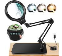 NZQXJXZ 10X 30X Lupa con Luz y Soporte, Lámpara de Aumento con Luz LED, 3 Modos de Color, Lámpara de Escritorio con Lupa Manos Libres para Leer, Manualidades, Pasatiempos, Trabajos de Cerca