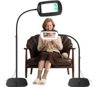 NZQXJXZ 10X Lámpara de pie con Lupa con luz, 2 en 1 Lupa con Luz y Soporte con 60 LED de Brillo Ajustable, Lámpara de Aumento de Cuello de Cisne Flexible para Trabajos de Cerca, Manualidades, Lectura