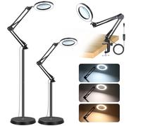 NZQXJXZ 10X Lupa con Luz y Soporte, 3 en 1 Lampara con Lupa de Vidrio Real, 3 Modos de Color, 10 Regulables Sin Escala, Lupa con Luz Led para Manualidades, Trabajos de Cerca, Lectura
