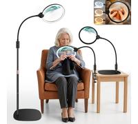 NZQXJXZ 10X Recargable Lupa con Luz y Soporte, Lente HD Grande de 7”, Lámpara Lupa 3 en 1 de Pie/Mesa/Pinza, 3 Modos de Color, LED Regulable Cuello de Cisne para Lectura Manualidades Reparación