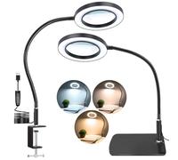 NZQXJXZ 2 en 1 Lupa con Luz y Soporte, 10X 20X Lampara Lupa con Base Grande y Abrazadera, 3 Modos de Color y 10 de Regulación Continua, Lámpara de Escritorio para Aficiones, Lectura, Joyería