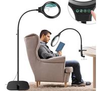 NZQXJXZ 3 en 1 Lupa con Luz y Soporte, 30X 10X Lámpara de Aumento de Pie con Cuello de Cisne Flexible con 36 LED, 3 Modos de Color, Lupa de Escritorio con Abrazadera para Leer, Coser y Pasatiempos