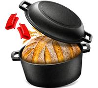 NZQXJXZ 5QT Olla de hierro fundido tipo Dutch Oven para hornear pan, molde para pan de 26 cm con tapa para hornear, olla para pan 2 en 1 con sartén