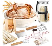 NZQXJXZ Cesta de Fermentación para Pan 23 cm, 16 Piezas Kit Completo de Panadero, Banetones de Caña Natural, Cesta para Pan de Masa Madre para Principiantes y Experimentados