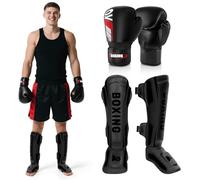 NZQXJXZ Espinilleras de Kickboxing con Guantes de Boxeo de 16 oz, Protectores de Piernas Ajustables con Protección para el Empeine, Equipo de Entrenamiento para Entrenamiento y Combate de MMA
