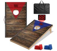 NZQXJXZ Juego de Cornhole Mejorado con Contador de Puntuación Automático, 90 x 55 cm Tableros de Cornhole de Madera Maciza Premium con 8 Bolsas de Frijoles y Bolsa de Transporte