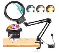 NZQXJXZ Lupa grande de 10 x 30 aumentos con luz, lámpara de lupa con luz LED con abrazadera, 3 modos de color regulable, lámpara de escritorio de lupa manos libres para trabajo cercano, lectura