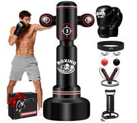 NZQXJXZ Saco de Boxeo de pie para Adulto, 180cm Saco Boxe Independiente con Guantes de Boxeo, Bomba, Cuerda para Saltar y Pelota de Reflejos, Sacos de Boxe Inflable para Karate MMA Taekwondo Fitness