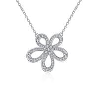 NZVCQVPU 14K Necklace for Women, Charm Choker Dainty Necklaces Hollow Flower with Round Lab Diamond Chain Necklace for Women White