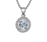NZVCQVPU 14K White Necklace Chain for Women, Charm Choker Dainty Necklaces Classic Hollow Circle with 1ct Round Lab Diamond Pendant Necklace for Women White