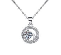 NZVCQVPU 14K White Necklace Chain for Women, Charm Choker Dainty Necklaces Classic Hollow Round with 1ct Lab Diamond Pendant Necklace for Women White