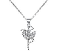 NZVCQVPU 14K White Necklace Chain for Women, Charm Choker Dainty Necklaces Dancing Girl with Lab Diamond Pendant Necklace for Women White