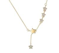 NZVCQVPU 14K Yellow Chain Necklace Women, Charm Choker Dainty Necklaces Lab Diamond Stars with Tassel Pendant Necklace for Women