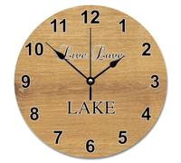 NZVCQVPU 15 pulgadas Wall Clock Antique Vintage Wood Grain Board Round Wall Clocks Battery Operated Live Love Lake She Shed Decor Living Room Bedroom Kitchen Christmas Birthday Gift