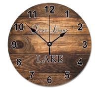 NZVCQVPU 15 pulgadas Wall Clock Antique Vintage Wood Grain Board Round Wall Clocks Battery Operated Live Love Lake She Shed Decor Living Room Bedroom Kitchen Christmas Birthday Gift