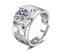 NZVCQVPU 18K Anniversary Ring for Men, Engagement Rings for Men Adjustable Wide Signet Geometric Design with Round Lab Diamond Wedding Bands White