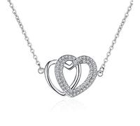 NZVCQVPU 18K Necklace Chain Women, Charm Choker Dainty Necklaces Double Hollow Heart with Diamond Pendant Necklace for Women White