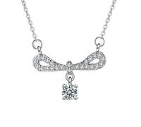 NZVCQVPU 18K Pendant Necklace for Women, Charm Choker Dainty Necklaces Elegant Hollow Bowknot with Round Lab Diamond Chain Necklace for Women White