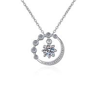 NZVCQVPU 18K Pendant Necklaces for Women, Charm Choker Dainty Necklaces Hollow Circle Moon Stars with Lab Diamond Chain Necklace for Women White