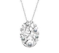 NZVCQVPU 18k White Branch White Round 0.2CT Diamond with White Round Pearl Necklace for Women Pendant Necklace 18 Inch