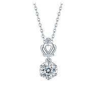 NZVCQVPU 18K White Crown White Round 0.2CT Diamond Necklace for Women Pendant Necklace 18 Inch